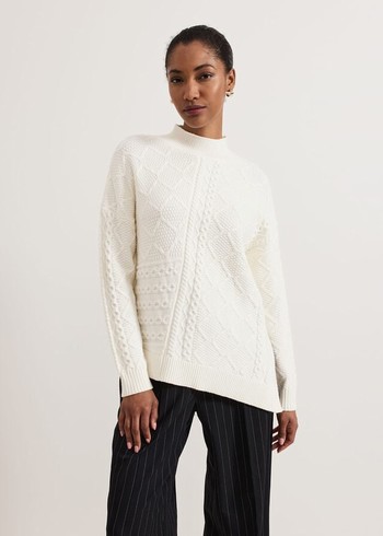 Phase Eight Casey Ivory Cable Knitwear White USA | 2173564-FJ